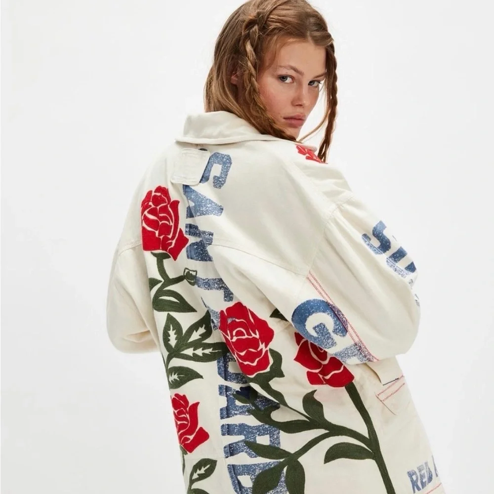 Free People Cream Floral Embroidered Jean Jacket - Picture 2 of 5